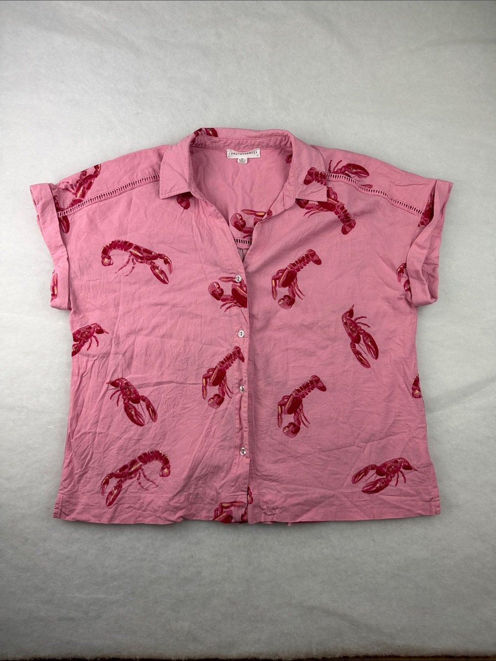 Pink Lobster Linen Viscous Print Button-Down Shirt SzXL - Picture 1 of 12